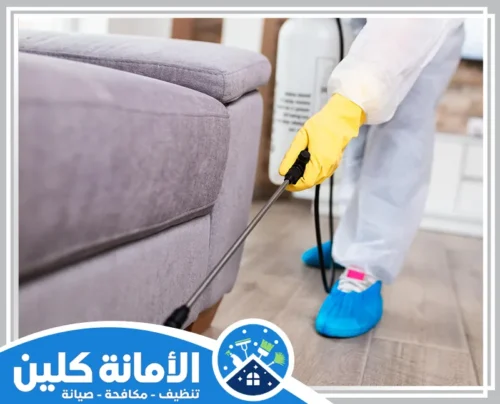 رش مبيدات بالخبر 0535521559 شركة الأمانة كلين رش مبيدات بالخبر يعد من الإجراءات الهامة للحفاظ على النظافة والصحة العامة داخل المنازل. شخص يرتدي ملابس واقية وقفازات