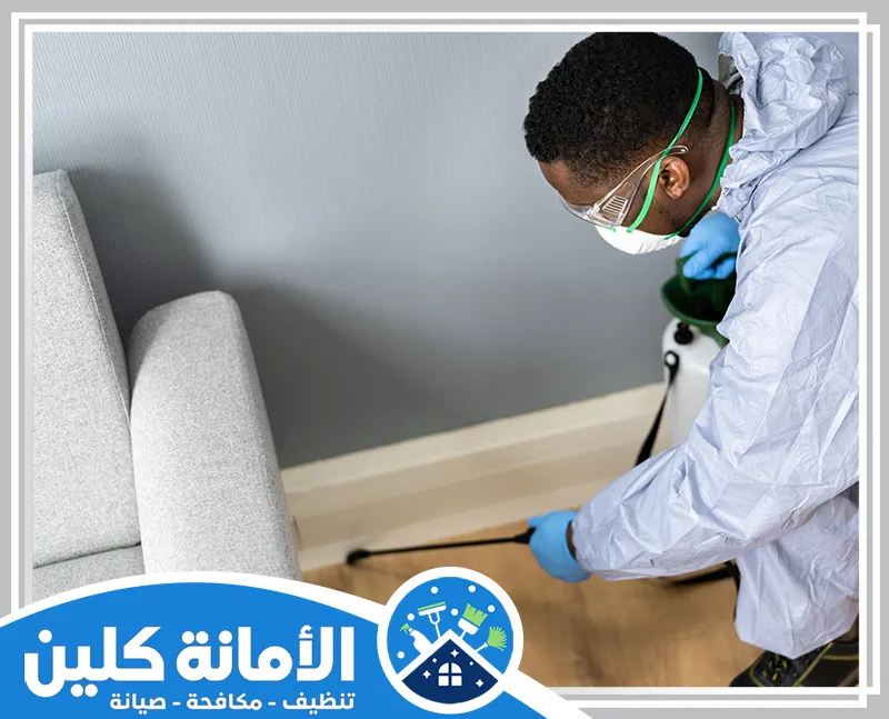 شركة مكافحة حشرات براس تنورة 0535521559 الأمانة كلين فني مكافحة حشرات براس تنورة أثناء تطبيق العلاج لمكافحة الحشرات في المكان بأدوات متخصصة